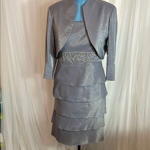 R&M Richards Shimmering Gray Dress with Jacket